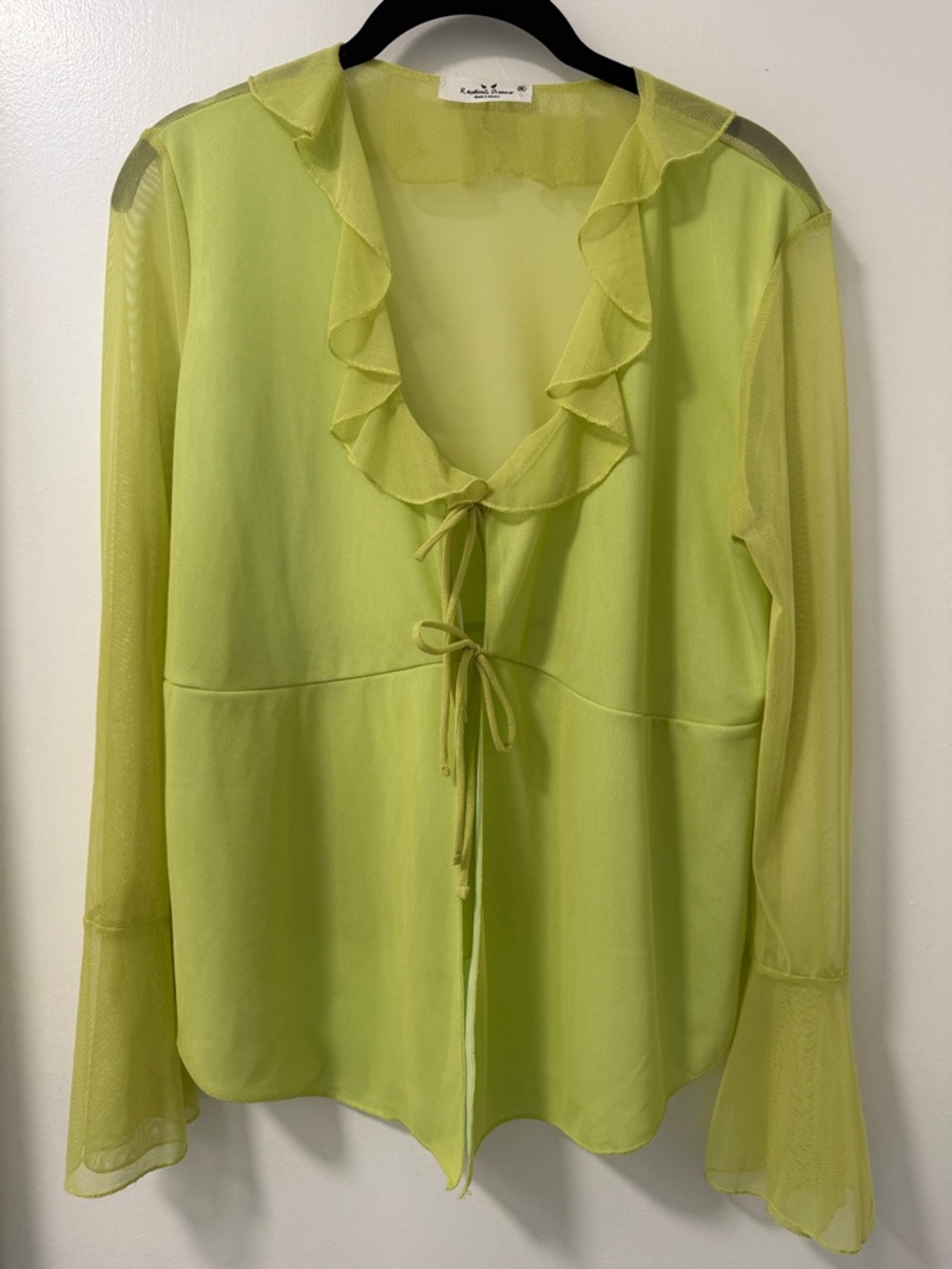 Ruffle Tie-Front Sheer Blouse in Lime Green